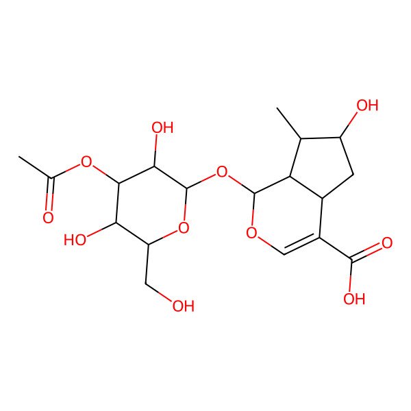 2D Structure of 1-[4-Acetyloxy-3,5-dihydroxy-6-(hydroxymethyl)oxan-2-yl]oxy-6-hydroxy-7-methyl-1,4a,5,6,7,7a-hexahydrocyclopenta[c]pyran-4-carboxylic acid