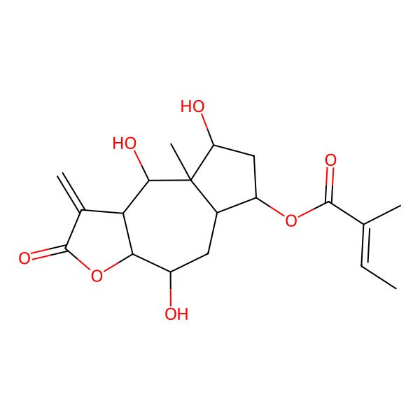 2D Structure of (4,8,9-trihydroxy-8a-methyl-1-methylidene-2-oxo-4,5,5a,6,7,8,9,9a-octahydro-3aH-azuleno[6,5-b]furan-6-yl) 2-methylbut-2-enoate