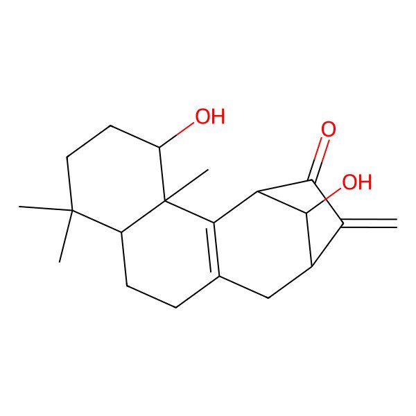 2D Structure of (3R,4S,8R,13R,16S)-4,16-dihydroxy-3,7,7-trimethyl-14-methylidenetetracyclo[11.2.1.02,11.03,8]hexadec-2(11)-en-15-one