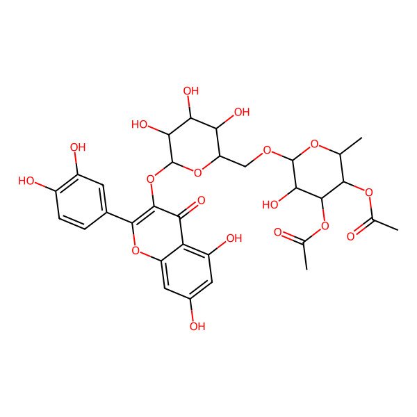 2D Structure of [(2R,3R,4R,5S,6R)-4-acetyloxy-6-[[(2S,3R,4R,5S,6R)-6-[2-(3,4-dihydroxyphenyl)-5,7-dihydroxy-4-oxochromen-3-yl]oxy-3,4,5-trihydroxyoxan-2-yl]methoxy]-5-hydroxy-2-methyloxan-3-yl] acetate
