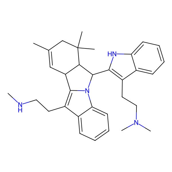 2D Structure of 2-[6-[3-[2-(dimethylamino)ethyl]-1H-indol-2-yl]-7,7,9-trimethyl-6,6a,8,10a-tetrahydroisoindolo[2,1-a]indol-11-yl]-N-methylethanamine