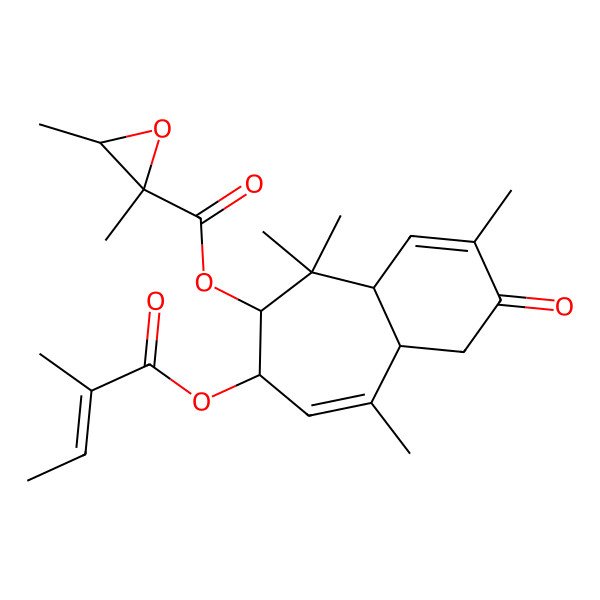 2D Structure of [3,5,5,9-tetramethyl-7-(2-methylbut-2-enoyloxy)-2-oxo-4a,6,7,9a-tetrahydro-1H-benzo[7]annulen-6-yl] 2,3-dimethyloxirane-2-carboxylate