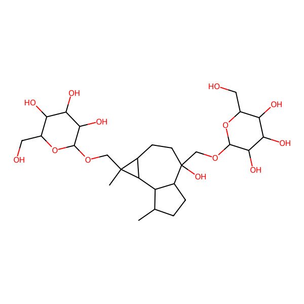 2D Structure of 2-[[4-hydroxy-1,7-dimethyl-4-[[3,4,5-trihydroxy-6-(hydroxymethyl)oxan-2-yl]oxymethyl]-2,3,4a,5,6,7,7a,7b-octahydro-1aH-cyclopropa[e]azulen-1-yl]methoxy]-6-(hydroxymethyl)oxane-3,4,5-triol