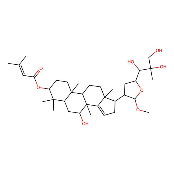 2D Structure of [7-hydroxy-17-[2-methoxy-5-(1,2,3-trihydroxy-2-methylpropyl)oxolan-3-yl]-4,4,8,10,13-pentamethyl-2,3,5,6,7,9,11,12,16,17-decahydro-1H-cyclopenta[a]phenanthren-3-yl] 3-methylbut-2-enoate