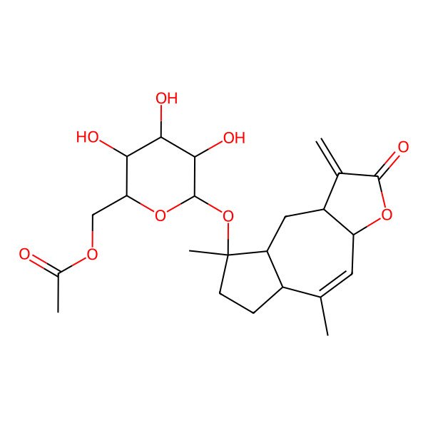 2D Structure of [6-[(5,8-dimethyl-1-methylidene-2-oxo-5a,6,7,8a,9,9a-hexahydro-3aH-azuleno[6,7-b]furan-8-yl)oxy]-3,4,5-trihydroxyoxan-2-yl]methyl acetate