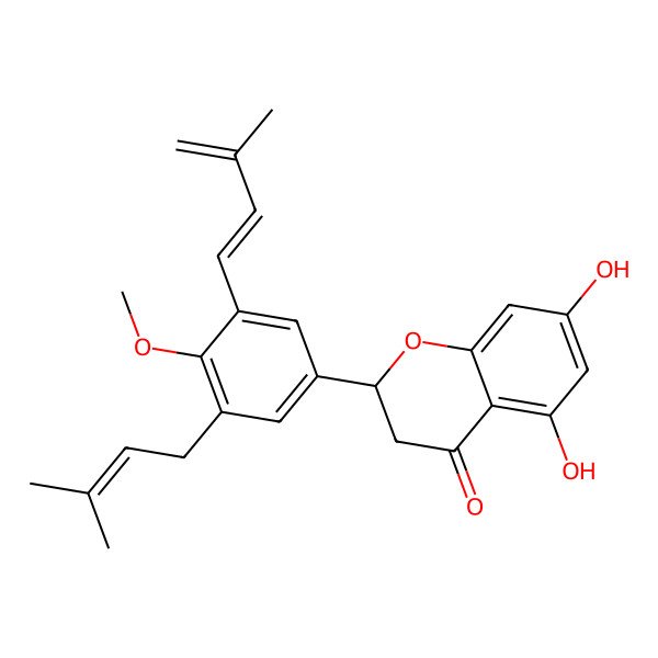 2D Structure of 5,7-Dihydroxy-2-[4-methoxy-3-(3-methylbuta-1,3-dienyl)-5-(3-methylbut-2-enyl)phenyl]-2,3-dihydrochromen-4-one