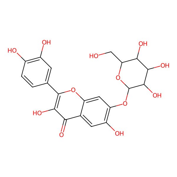 2D Structure of 2-(3,4-dihydroxyphenyl)-3,6-dihydroxy-7-[(2S,3R,4S,5S,6R)-3,4,5-trihydroxy-6-(hydroxymethyl)oxan-2-yl]oxychromen-4-one