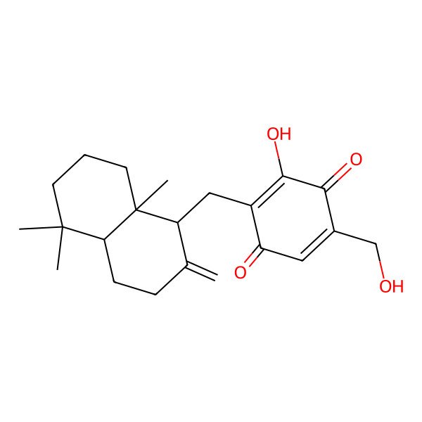 2D Structure of 2-[(5,5,8a-trimethyl-2-methylidene-3,4,4a,6,7,8-hexahydro-1H-naphthalen-1-yl)methyl]-3-hydroxy-5-(hydroxymethyl)cyclohexa-2,5-diene-1,4-dione