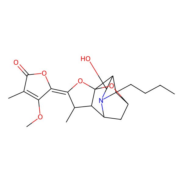 2D Structure of (5E)-5-[(1R,4S,5R,6R,8R,9R,12R,13R)-9-butyl-12-hydroxy-4-methyl-2,14-dioxa-10-azapentacyclo[6.5.1.01,5.06,10.09,13]tetradecan-3-ylidene]-4-methoxy-3-methylfuran-2-one