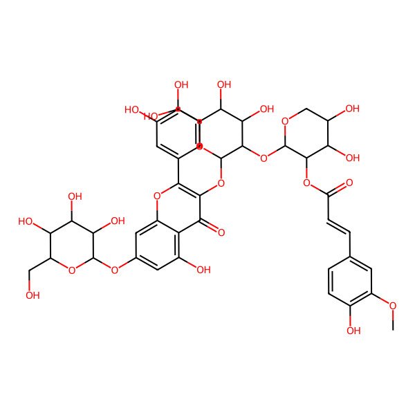 2D Structure of [(2R,3R,4R,5R)-2-[(2S,3R,4S,5S,6R)-2-[2-(3,4-dihydroxyphenyl)-5-hydroxy-4-oxo-7-[(2S,3S,4S,5S,6S)-3,4,5-trihydroxy-6-(hydroxymethyl)oxan-2-yl]oxychromen-3-yl]oxy-4,5-dihydroxy-6-(hydroxymethyl)oxan-3-yl]oxy-4,5-dihydroxyoxan-3-yl] (E)-3-(4-hydroxy-3-methoxyphenyl)prop-2-enoate