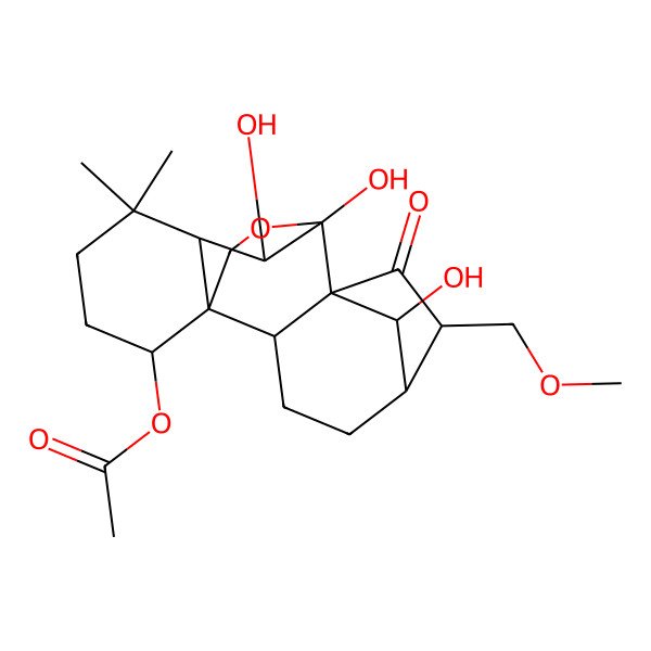 2D Structure of [(1S,2S,5S,6R,8R,9S,10S,11R,15S,18R)-9,10,18-trihydroxy-6-(methoxymethyl)-12,12-dimethyl-7-oxo-17-oxapentacyclo[7.6.2.15,8.01,11.02,8]octadecan-15-yl] acetate
