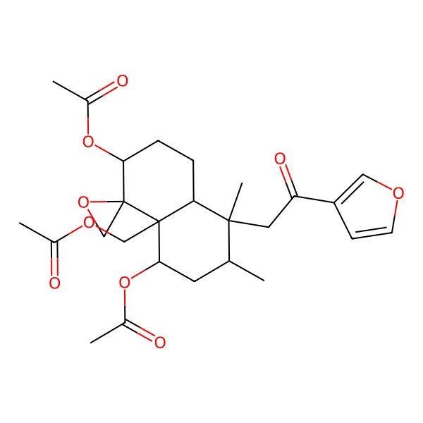 2D Structure of [3,5-diacetyloxy-8-[2-(furan-3-yl)-2-oxoethyl]-7,8-dimethylspiro[2,3,5,6,7,8a-hexahydro-1H-naphthalene-4,2'-oxirane]-4a-yl]methyl acetate