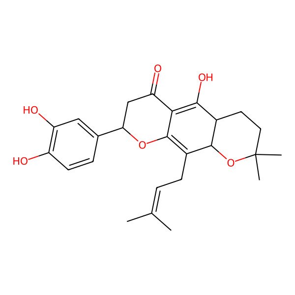 2D Structure of (4aR,8S,10aS)-8-(3,4-dihydroxyphenyl)-5-hydroxy-2,2-dimethyl-10-(3-methylbut-2-enyl)-3,4,4a,7,8,10a-hexahydropyrano[3,2-g]chromen-6-one