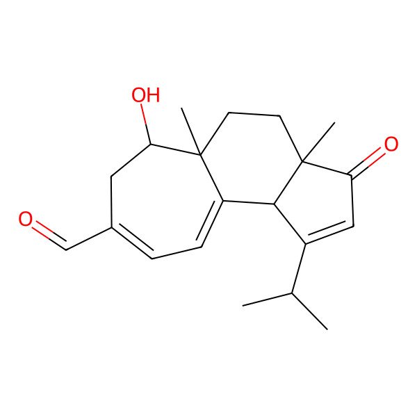 2D Structure of 6-hydroxy-3a,5a-dimethyl-3-oxo-1-propan-2-yl-5,6,7,10b-tetrahydro-4H-cyclohepta[e]indene-8-carbaldehyde