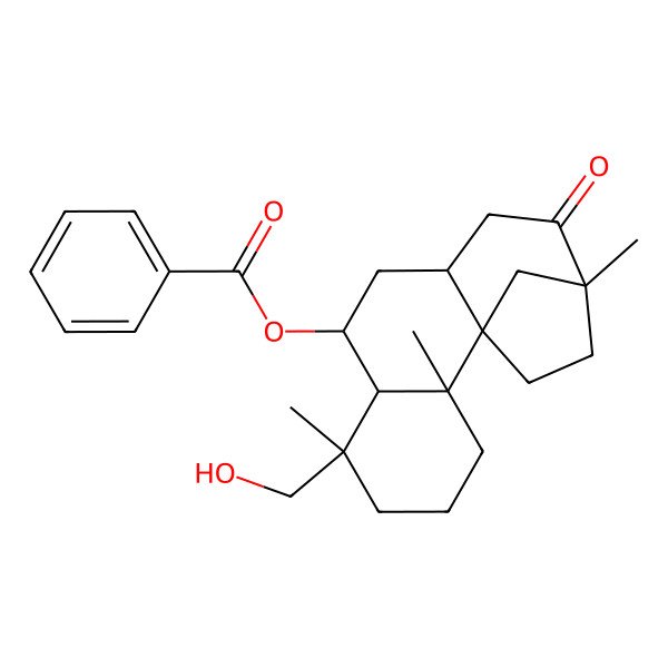 2D Structure of 9,11a-Methano-11aH-cyclohepta[a]naphthalen-8(9H)-one, 5-(benzoyloxy)dodecahydro-4-(hydroxymethyl)-4,9,11b-trimethyl-