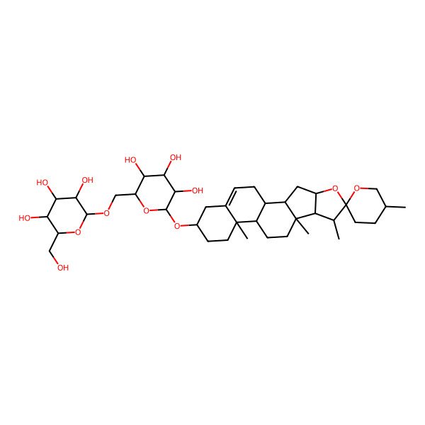 2D Structure of (2R,3S,4S,5R,6R)-2-(hydroxymethyl)-6-[[(2R,3S,4S,5R,6R)-3,4,5-trihydroxy-6-[(9S,13R,16S)-5',7,9,13-tetramethylspiro[5-oxapentacyclo[10.8.0.02,9.04,8.013,18]icos-18-ene-6,2'-oxane]-16-yl]oxyoxan-2-yl]methoxy]oxane-3,4,5-triol