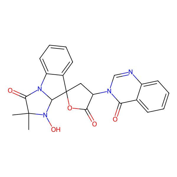2D Structure of (3'R,3aS,4S)-3-hydroxy-2,2-dimethyl-3'-(4-oxoquinazolin-3-yl)spiro[3aH-imidazo[1,2-a]indole-4,5'-oxolane]-1,2'-dione