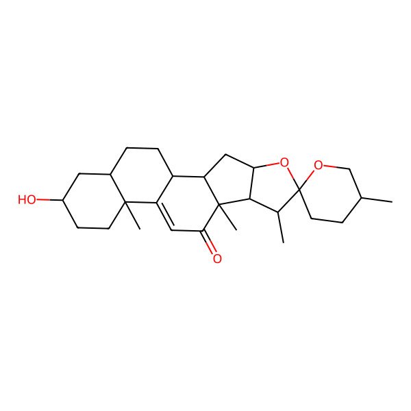 2D Structure of (6R,9S,13S,18S)-16-hydroxy-5',7,9,13-tetramethylspiro[5-oxapentacyclo[10.8.0.02,9.04,8.013,18]icos-11-ene-6,2'-oxane]-10-one