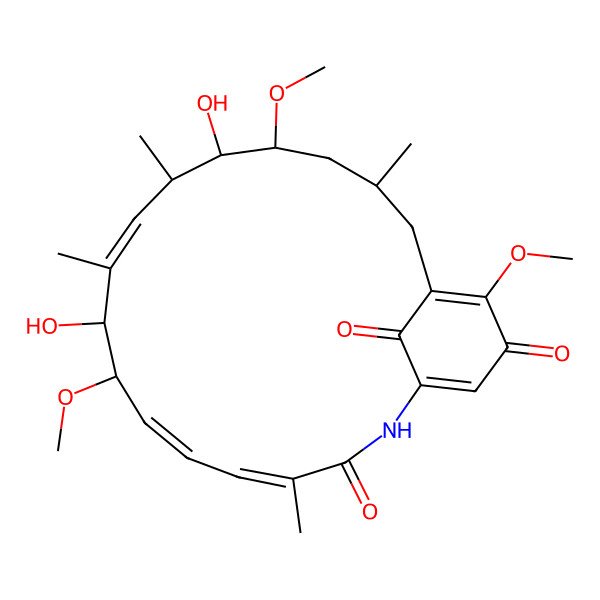 2D Structure of 9,13-Dihydroxy-8,14,19-trimethoxy-4,10,12,16-tetramethyl-2-azabicyclo[16.3.1]docosa-1(21),4,6,10,18-pentaene-3,20,22-trione