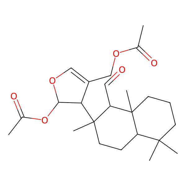 2D Structure of [(2R,3S)-3-[(1R,2R,4aS,8aS)-1-formyl-2,5,5,8a-tetramethyl-3,4,4a,6,7,8-hexahydro-1H-naphthalen-2-yl]-2-acetyloxy-2,3-dihydrofuran-4-yl]methyl acetate