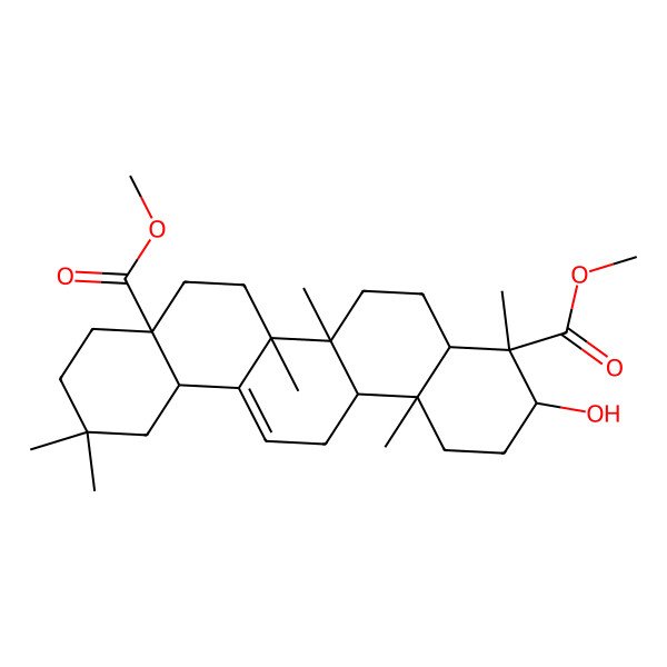 2D Structure of dimethyl (3R,4S,4aR,6aR,6bS,8aS,12aS,14aR,14bR)-3-hydroxy-4,6a,6b,11,11,14b-hexamethyl-1,2,3,4a,5,6,7,8,9,10,12,12a,14,14a-tetradecahydropicene-4,8a-dicarboxylate