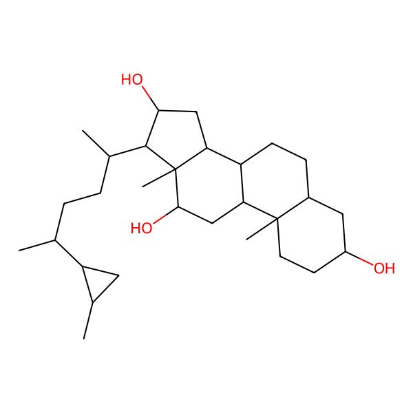 2D Structure of (3S,5S,8R,9S,10S,12R,13S,14S,16R,17R)-10,13-dimethyl-17-[(2R,5R)-5-[(1R,2R)-2-methylcyclopropyl]hexan-2-yl]-2,3,4,5,6,7,8,9,11,12,14,15,16,17-tetradecahydro-1H-cyclopenta[a]phenanthrene-3,12,16-triol