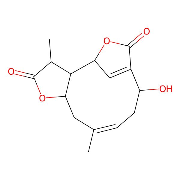 2D Structure of (1R,2R,3R,6S,8E,11S)-11-hydroxy-3,8-dimethyl-5,14-dioxatricyclo[10.2.1.02,6]pentadeca-8,12(15)-diene-4,13-dione