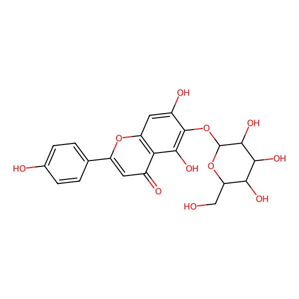 2D Structure of 5,7-dihydroxy-2-(4-hydroxyphenyl)-6-[(2R,3R,4S,5S,6R)-3,4,5-trihydroxy-6-(hydroxymethyl)oxan-2-yl]oxychromen-4-one