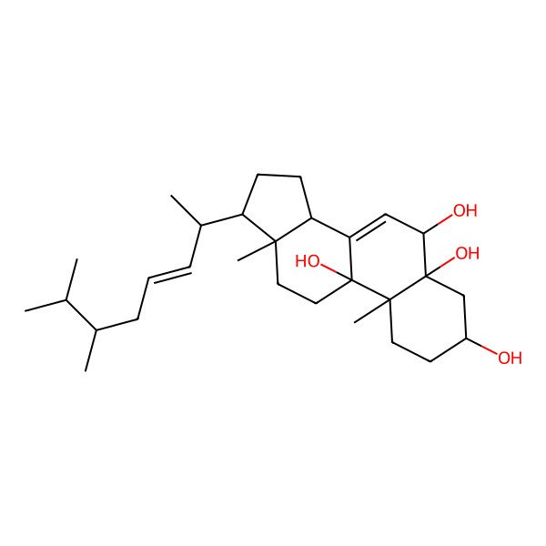 2D Structure of (3S,5R,6R,9R,10R,13R,14R,17R)-17-[(E,2R,6R)-6,7-dimethyloct-3-en-2-yl]-10,13-dimethyl-2,3,4,6,11,12,14,15,16,17-decahydro-1H-cyclopenta[a]phenanthrene-3,5,6,9-tetrol