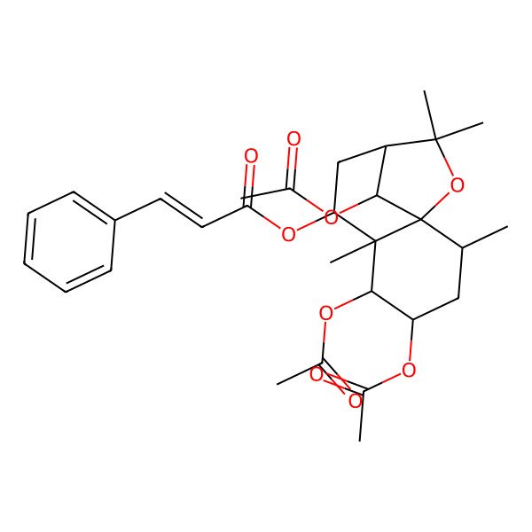 2D Structure of (4,5,12-Triacetyloxy-2,6,10,10-tetramethyl-11-oxatricyclo[7.2.1.01,6]dodecan-7-yl) 3-phenylprop-2-enoate