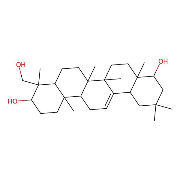 2D Structure of (3S,4S,4aS,6aR,6bS,8aR,9R,12aS,14aR,14bR)-4-(hydroxymethyl)-4,6a,6b,8a,11,11,14b-heptamethyl-1,2,3,4a,5,6,7,8,9,10,12,12a,14,14a-tetradecahydropicene-3,9-diol
