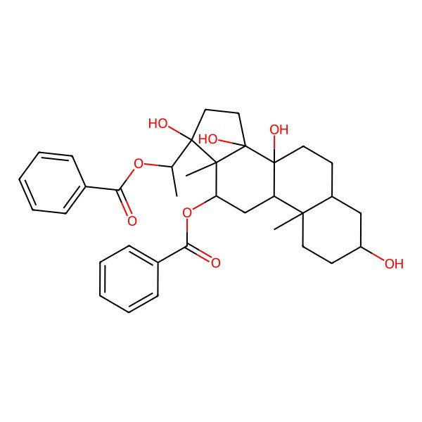 2D Structure of [(3S,5S,8S,9R,10S,12R,13R,14R,17S)-17-[(1S)-1-benzoyloxyethyl]-3,8,14,17-tetrahydroxy-10,13-dimethyl-1,2,3,4,5,6,7,9,11,12,15,16-dodecahydrocyclopenta[a]phenanthren-12-yl] benzoate
