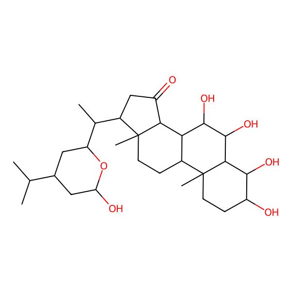 2D Structure of (3R,4R,5R,6R,7R,8R,9S,10R,13R,14R,17R)-3,4,6,7-tetrahydroxy-17-[(1R)-1-[(2R,4R)-6-hydroxy-4-propan-2-yloxan-2-yl]ethyl]-10,13-dimethyl-1,2,3,4,5,6,7,8,9,11,12,14,16,17-tetradecahydrocyclopenta[a]phenanthren-15-one