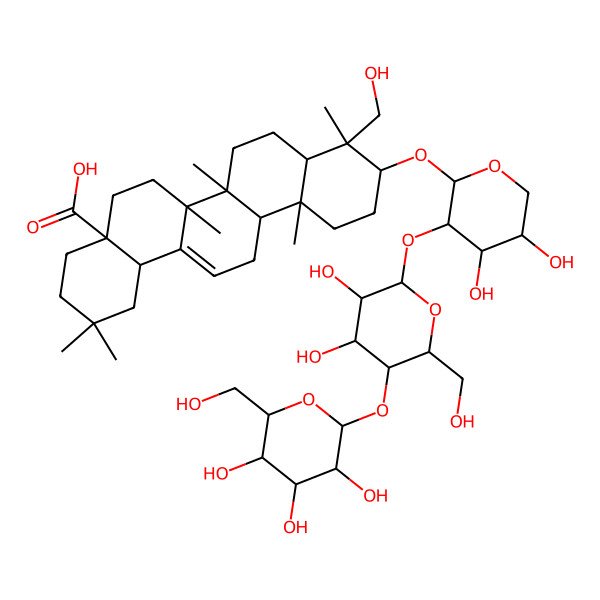 2D Structure of 10-[3-[3,4-Dihydroxy-6-(hydroxymethyl)-5-[3,4,5-trihydroxy-6-(hydroxymethyl)oxan-2-yl]oxyoxan-2-yl]oxy-4,5-dihydroxyoxan-2-yl]oxy-9-(hydroxymethyl)-2,2,6a,6b,9,12a-hexamethyl-1,3,4,5,6,6a,7,8,8a,10,11,12,13,14b-tetradecahydropicene-4a-carboxylic acid