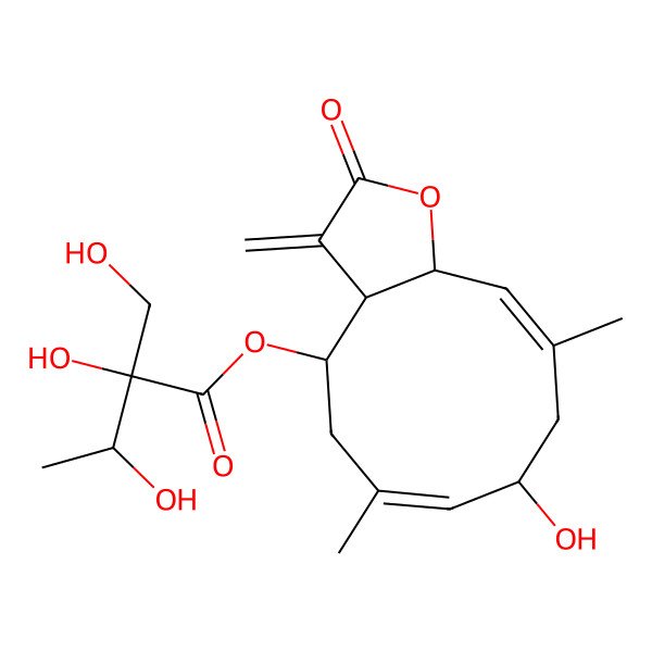2D Structure of [(3aR,4R,6E,8R,10E,11aR)-8-hydroxy-6,10-dimethyl-3-methylidene-2-oxo-3a,4,5,8,9,11a-hexahydrocyclodeca[b]furan-4-yl] (2R,3S)-2,3-dihydroxy-2-(hydroxymethyl)butanoate