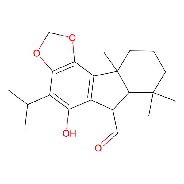 2D Structure of (6S,6aR,10aS)-5-hydroxy-7,7,10a-trimethyl-4-propan-2-yl-6a,8,9,10-tetrahydro-6H-indeno[2,1-g][1,3]benzodioxole-6-carbaldehyde