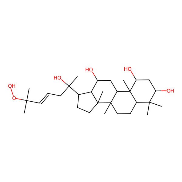 2D Structure of 17-(6-hydroperoxy-2-hydroxy-6-methylhept-4-en-2-yl)-4,4,8,10,14-pentamethyl-2,3,5,6,7,9,11,12,13,15,16,17-dodecahydro-1H-cyclopenta[a]phenanthrene-1,3,12-triol