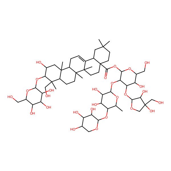 2D Structure of [(2S,3R,4S,5R,6R)-4-[(2S,3R,4R)-3,4-dihydroxy-4-(hydroxymethyl)oxolan-2-yl]oxy-3-[(2S,3R,4S,5R,6S)-3,4-dihydroxy-6-methyl-5-[(2S,3R,4S,5R)-3,4,5-trihydroxyoxan-2-yl]oxyoxan-2-yl]oxy-5-hydroxy-6-(hydroxymethyl)oxan-2-yl] (4aS,6aR,6aS,6bR,8aR,9R,10R,11S,12aR,14bS)-11-hydroxy-9-(hydroxymethyl)-2,2,6a,6b,9,12a-hexamethyl-10-[(2R,3R,4S,5S,6R)-3,4,5-trihydroxy-6-(hydroxymethyl)oxan-2-yl]oxy-1,3,4,5,6,6a,7,8,8a,10,11,12,13,14b-tetradecahydropicene-4a-carboxylate