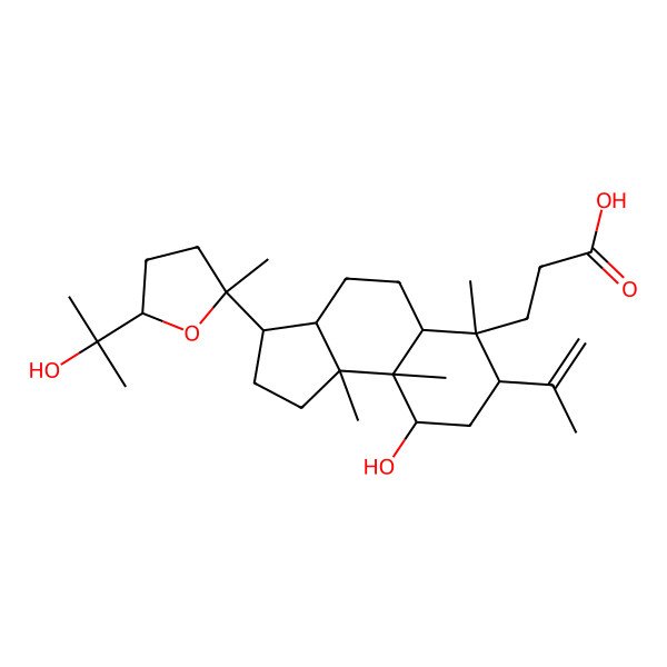 2D Structure of 3-[(3S,3aR,5aR,6S,7S,9S,9aR,9bR)-9-hydroxy-3-[(2S,5S)-5-(2-hydroxypropan-2-yl)-2-methyloxolan-2-yl]-6,9a,9b-trimethyl-7-prop-1-en-2-yl-1,2,3,3a,4,5,5a,7,8,9-decahydrocyclopenta[a]naphthalen-6-yl]propanoic acid