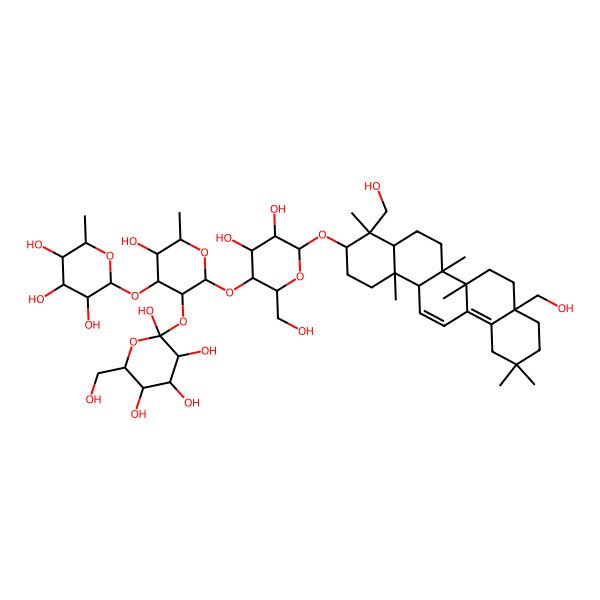 2D Structure of (2R,3R,4S,5S,6R)-2-[(2S,3R,4S,5S,6R)-2-[(2R,3S,4R,5R,6R)-6-[[(3S,4R,4aR,6aR,6bS,8aS,14aR,14bS)-4,8a-bis(hydroxymethyl)-4,6a,6b,11,11,14b-hexamethyl-1,2,3,4a,5,6,7,8,9,10,12,14a-dodecahydropicen-3-yl]oxy]-4,5-dihydroxy-2-(hydroxymethyl)oxan-3-yl]oxy-5-hydroxy-6-methyl-4-[(2S,3R,4R,5R,6S)-3,4,5-trihydroxy-6-methyloxan-2-yl]oxyoxan-3-yl]oxy-6-(hydroxymethyl)oxane-2,3,4,5-tetrol