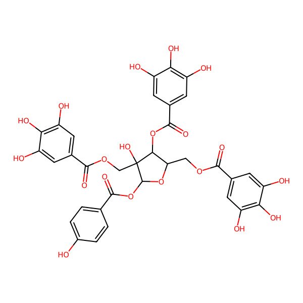 2D Structure of [4-Hydroxy-5-(4-hydroxybenzoyl)oxy-3-(3,4,5-trihydroxybenzoyl)oxy-4-[(3,4,5-trihydroxybenzoyl)oxymethyl]oxolan-2-yl]methyl 3,4,5-trihydroxybenzoate