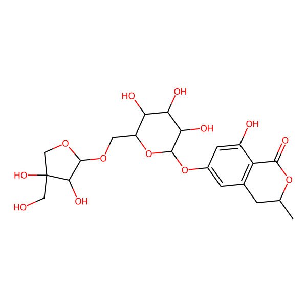 2D Structure of 6-[6-[[3,4-Dihydroxy-4-(hydroxymethyl)oxolan-2-yl]oxymethyl]-3,4,5-trihydroxyoxan-2-yl]oxy-8-hydroxy-3-methyl-3,4-dihydroisochromen-1-one