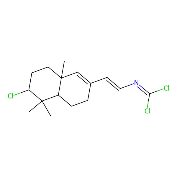 2D Structure of 1,1-dichloro-N-[2-(6-chloro-5,5,8a-trimethyl-3,4,4a,6,7,8-hexahydronaphthalen-2-yl)ethenyl]methanimine