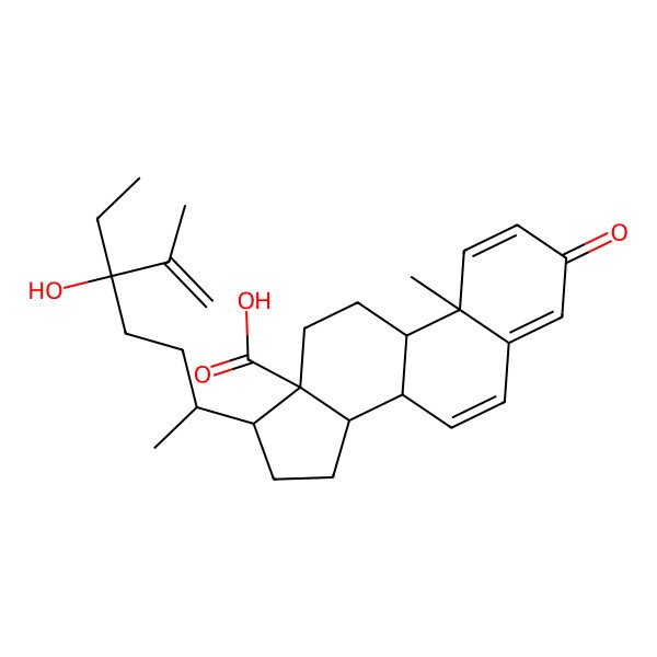 2D Structure of (8R,9S,10S,13S,14S,17R)-17-[(2R,5R)-5-ethyl-5-hydroxy-6-methylhept-6-en-2-yl]-10-methyl-3-oxo-8,9,11,12,14,15,16,17-octahydrocyclopenta[a]phenanthrene-13-carboxylic acid