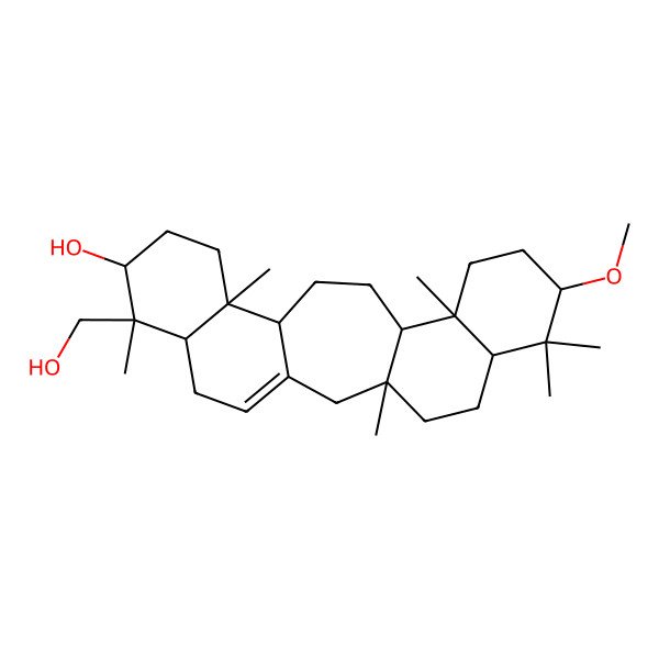 2D Structure of 7-(Hydroxymethyl)-19-methoxy-1,7,11,16,20,20-hexamethylpentacyclo[13.8.0.03,12.06,11.016,21]tricos-3-en-8-ol