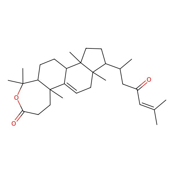 2D Structure of 2,7,7,12,16-Pentamethyl-15-(6-methyl-4-oxohept-5-en-2-yl)-6-oxatetracyclo[9.7.0.02,8.012,16]octadec-1(18)-en-5-one