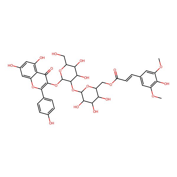 2D Structure of [(2R,3S,4S,5R,6S)-6-[(2S,3R,4S,5R,6S)-2-[5,7-dihydroxy-2-(4-hydroxyphenyl)-4-oxochromen-3-yl]oxy-4,5-dihydroxy-6-(hydroxymethyl)oxan-3-yl]oxy-3,4,5-trihydroxyoxan-2-yl]methyl (E)-3-(4-hydroxy-3,5-dimethoxyphenyl)prop-2-enoate
