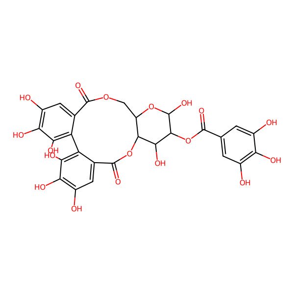 2D Structure of (3,4,5,11,13,21,22,23-Octahydroxy-8,18-dioxo-9,14,17-trioxatetracyclo[17.4.0.02,7.010,15]tricosa-1(23),2,4,6,19,21-hexaen-12-yl) 3,4,5-trihydroxybenzoate