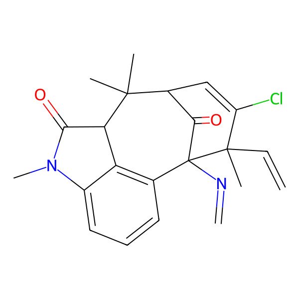 2D Structure of (2S,3S,6S,8R)-4-chloro-3-ethenyl-3,7,7,10-tetramethyl-2-(methylideneamino)-10-azatetracyclo[6.6.1.12,6.011,15]hexadeca-1(15),4,11,13-tetraene-9,16-dione
