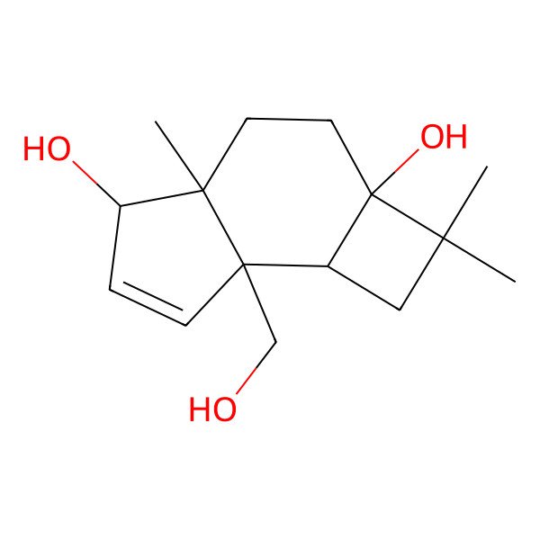 2D Structure of (2aS,4aS,5R,7aS,7bR)-7a-(hydroxymethyl)-2,2,4a-trimethyl-1,2,3,4,4a,5,7a,7b-octahydro-2aH-cyclobuta[e]indene-2a,5-diol